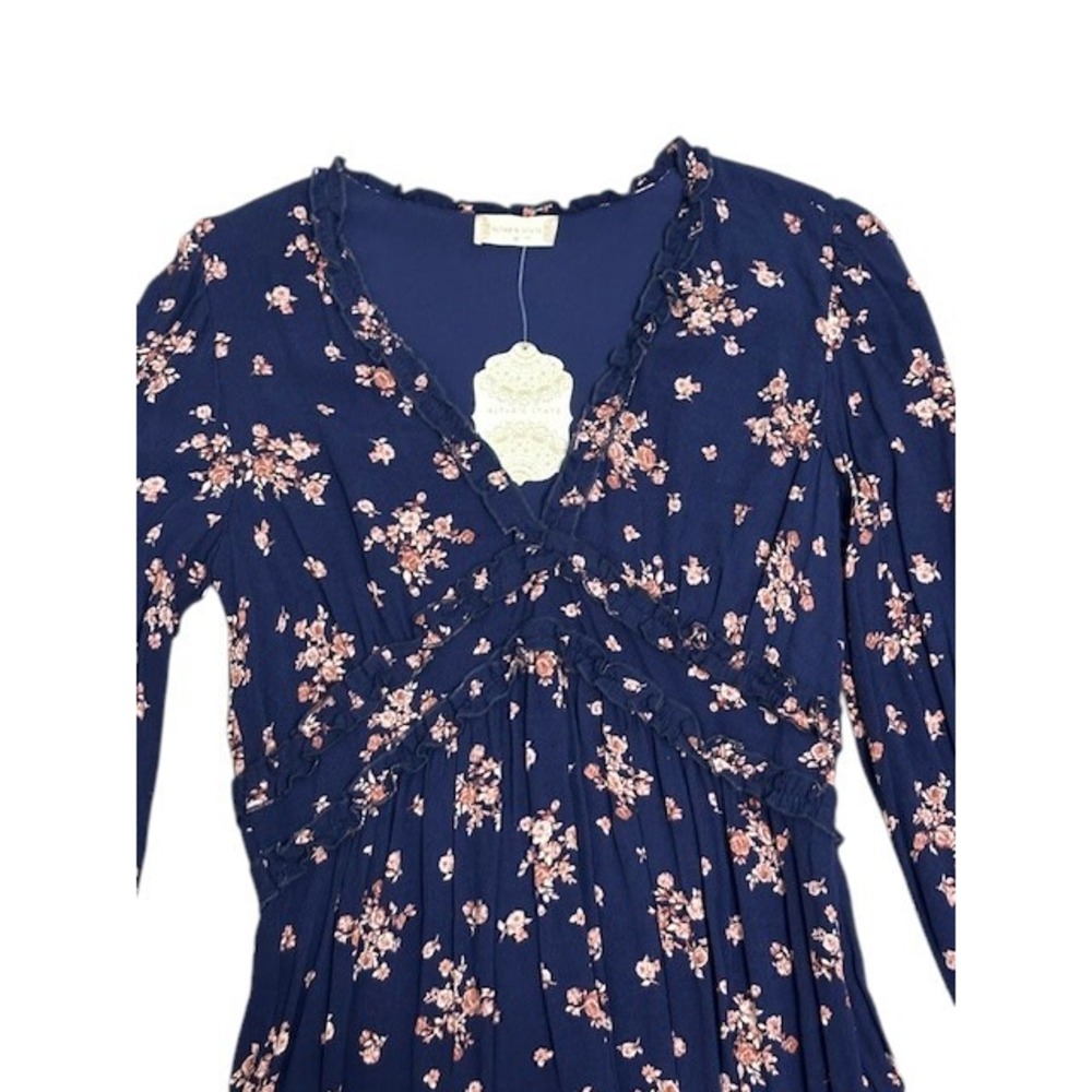 NWT ALTAR'D State Pyper Navy Floral Ruffle V Neck Long Sleeve Mini Dress Medium - Picture 4 of 15